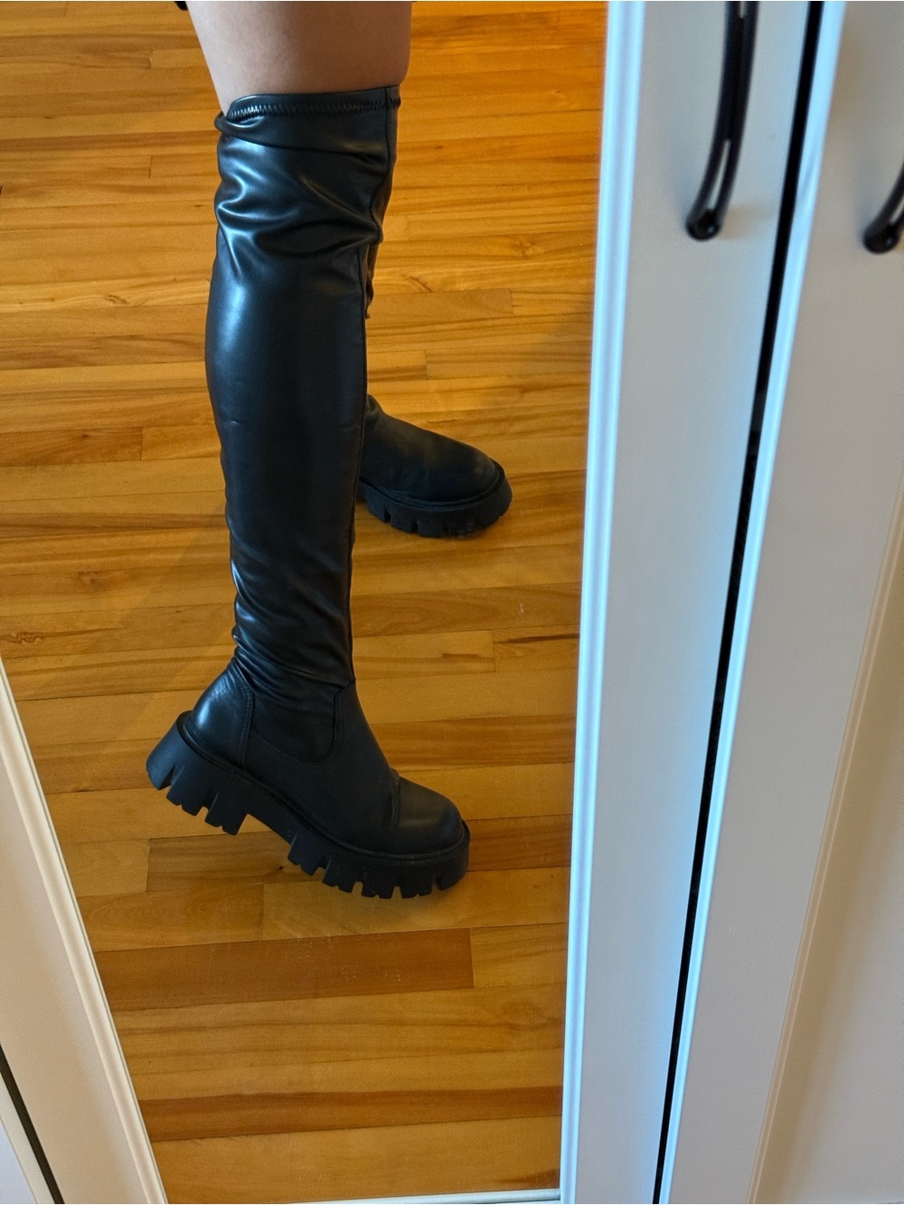 Black Over-the-Knee Chunky Lug Sole Boots for Women